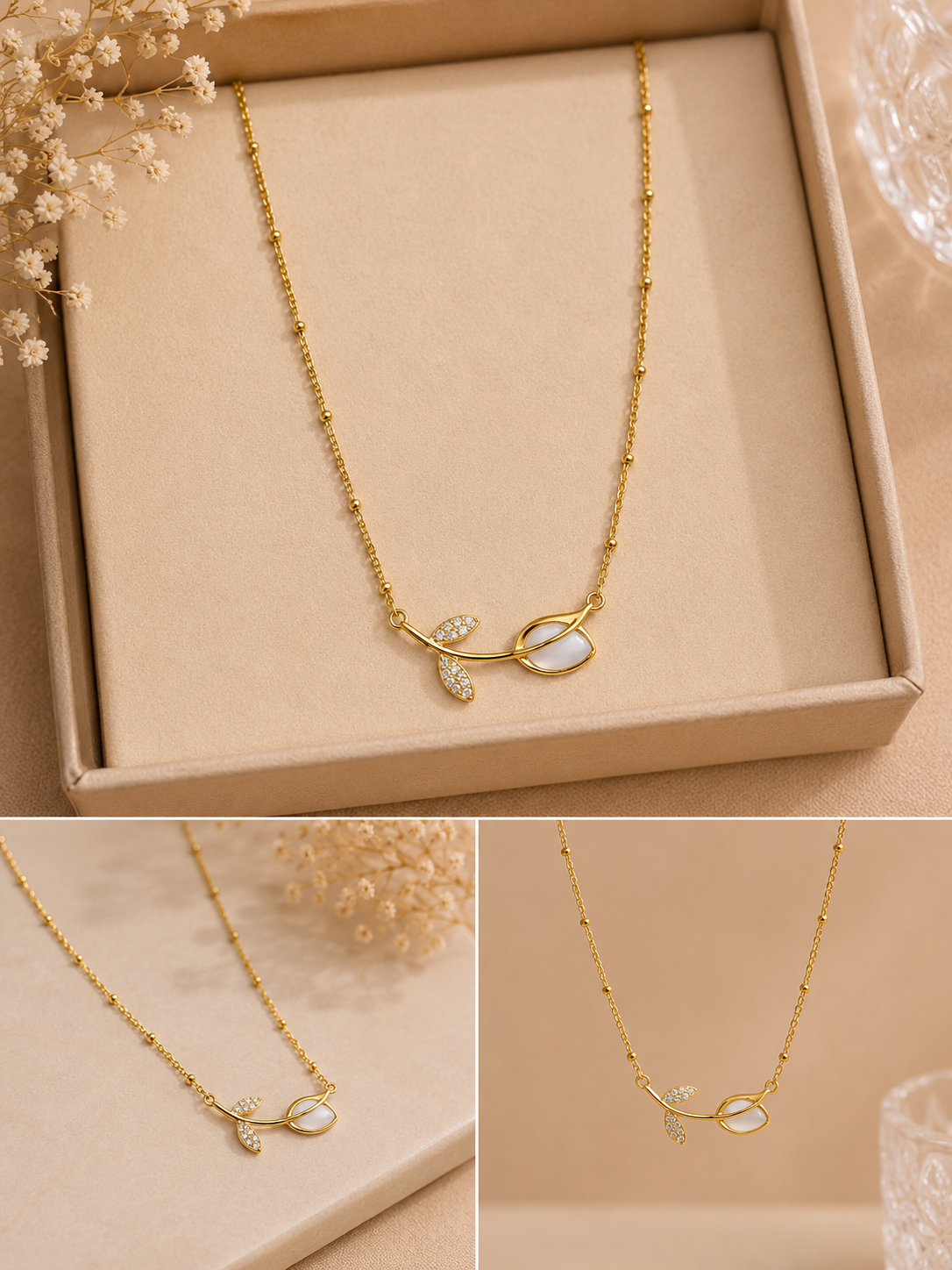 Golden Leaf & Pearl Necklace