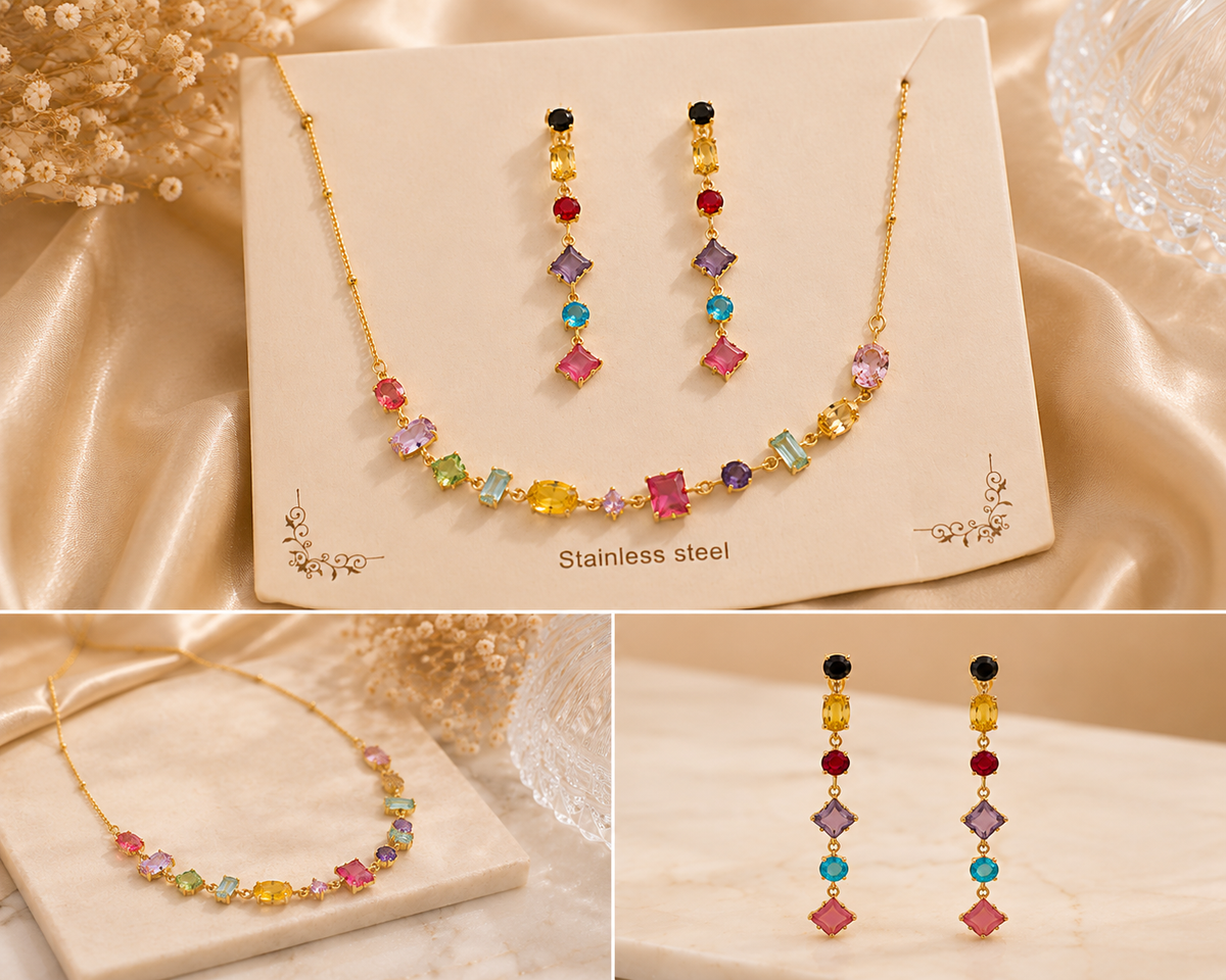 Rainbow Radiance Necklace & Earrings Set