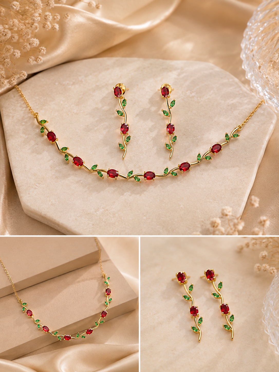 Ruby Vine Necklace & Earrings Set