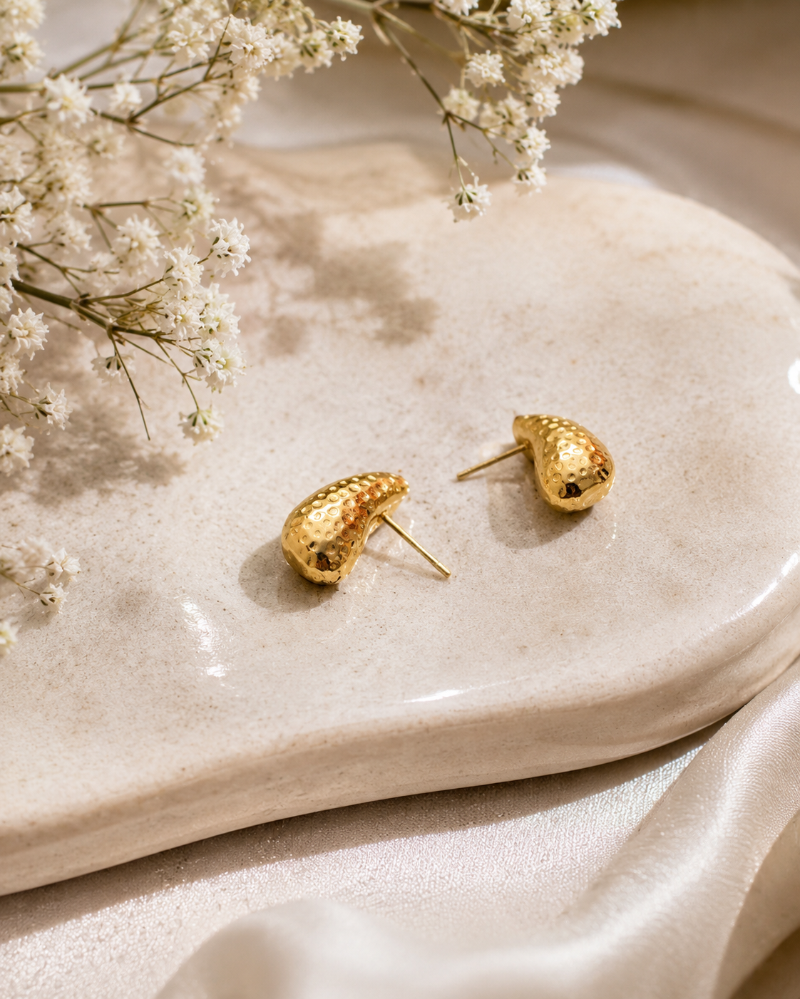 Hammered Teardrop Stud Earrings