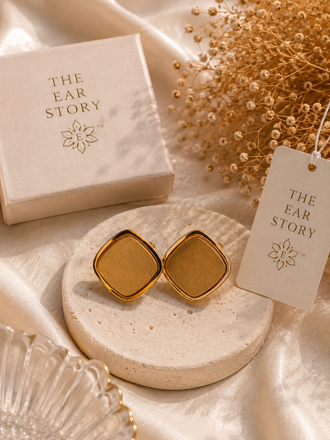 Golden Cushion Stud Earrings