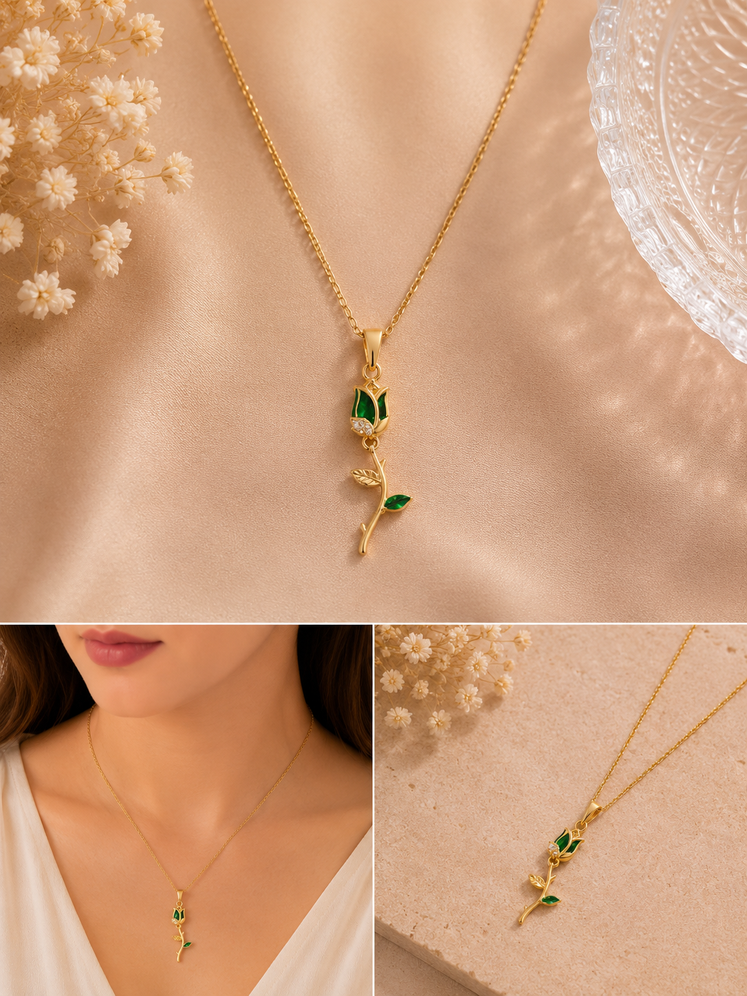 Emerald Rose Vine Necklace