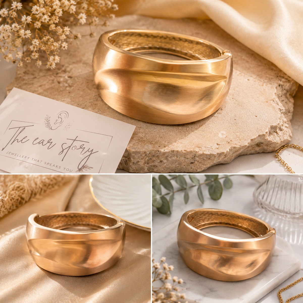 Gold Sculpted Wave Cuff