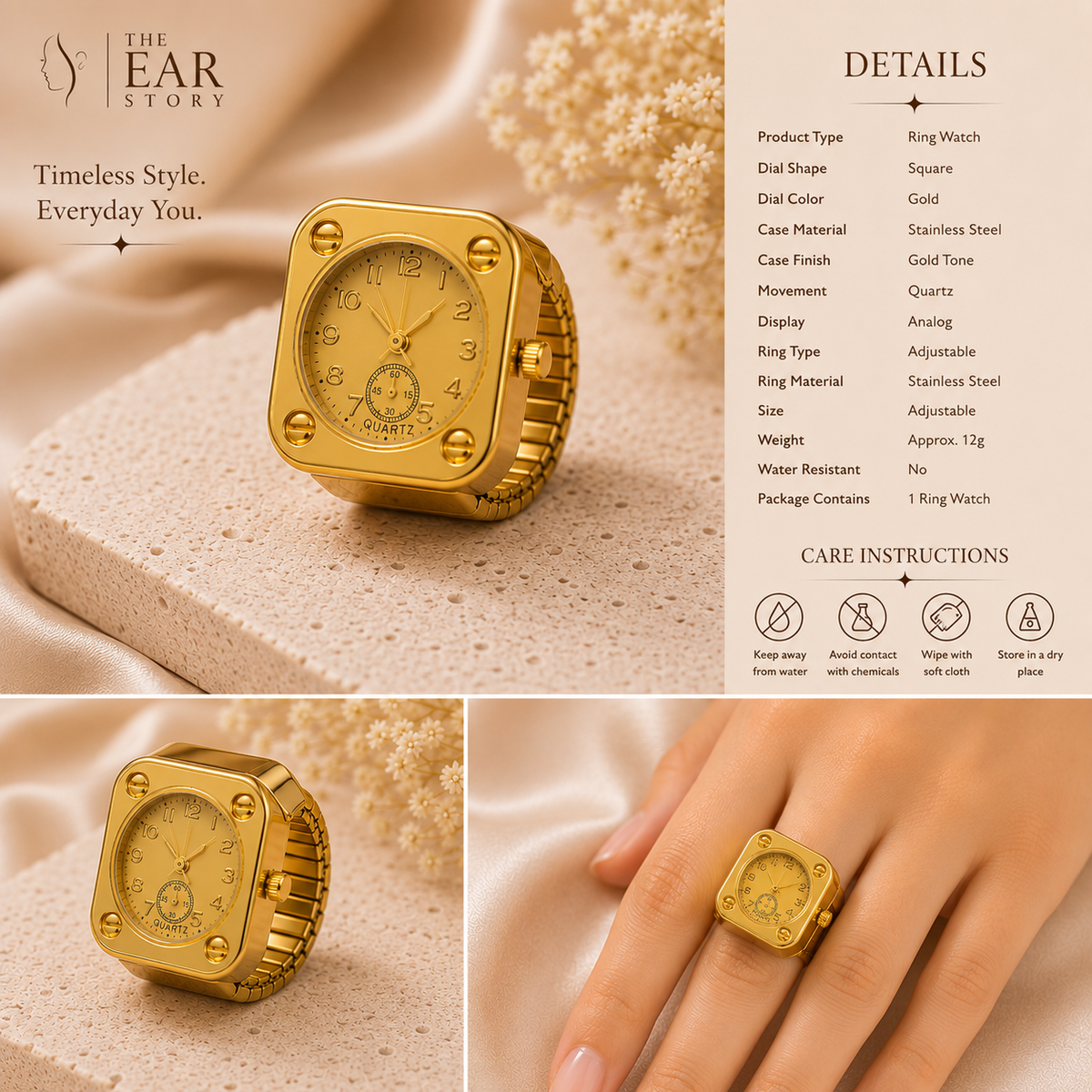 Gold Square Ring Watch