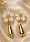 Golden Bloom Teardrop Earrings in Beige