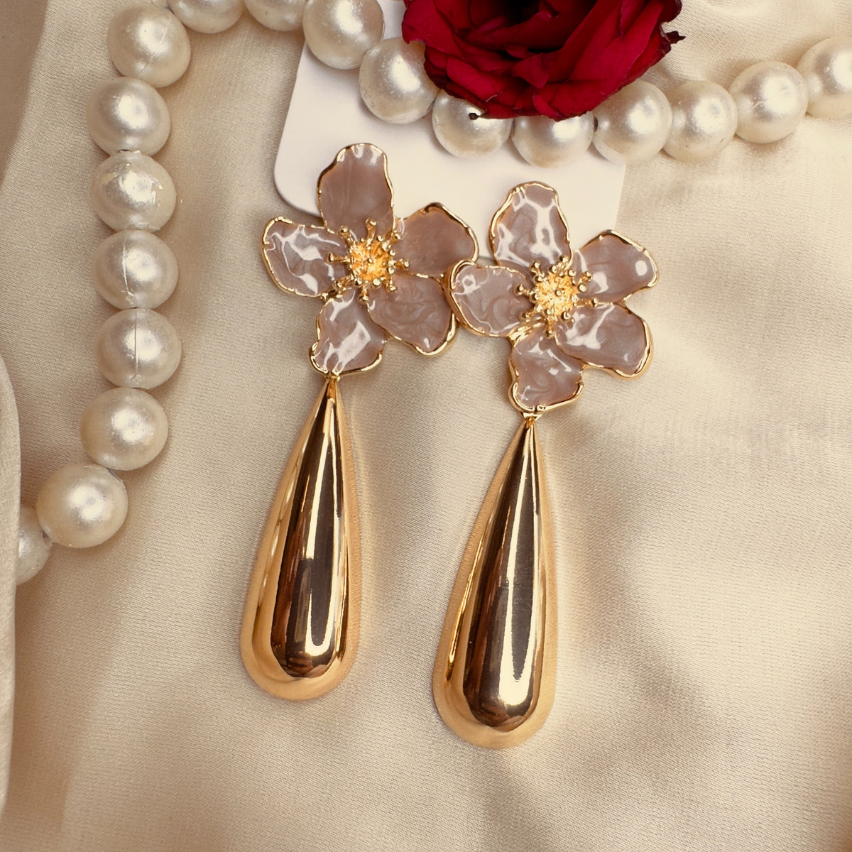 Golden Bloom Teardrop Earrings in Brown