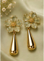 Golden Bloom Teardrop Earrings in Green