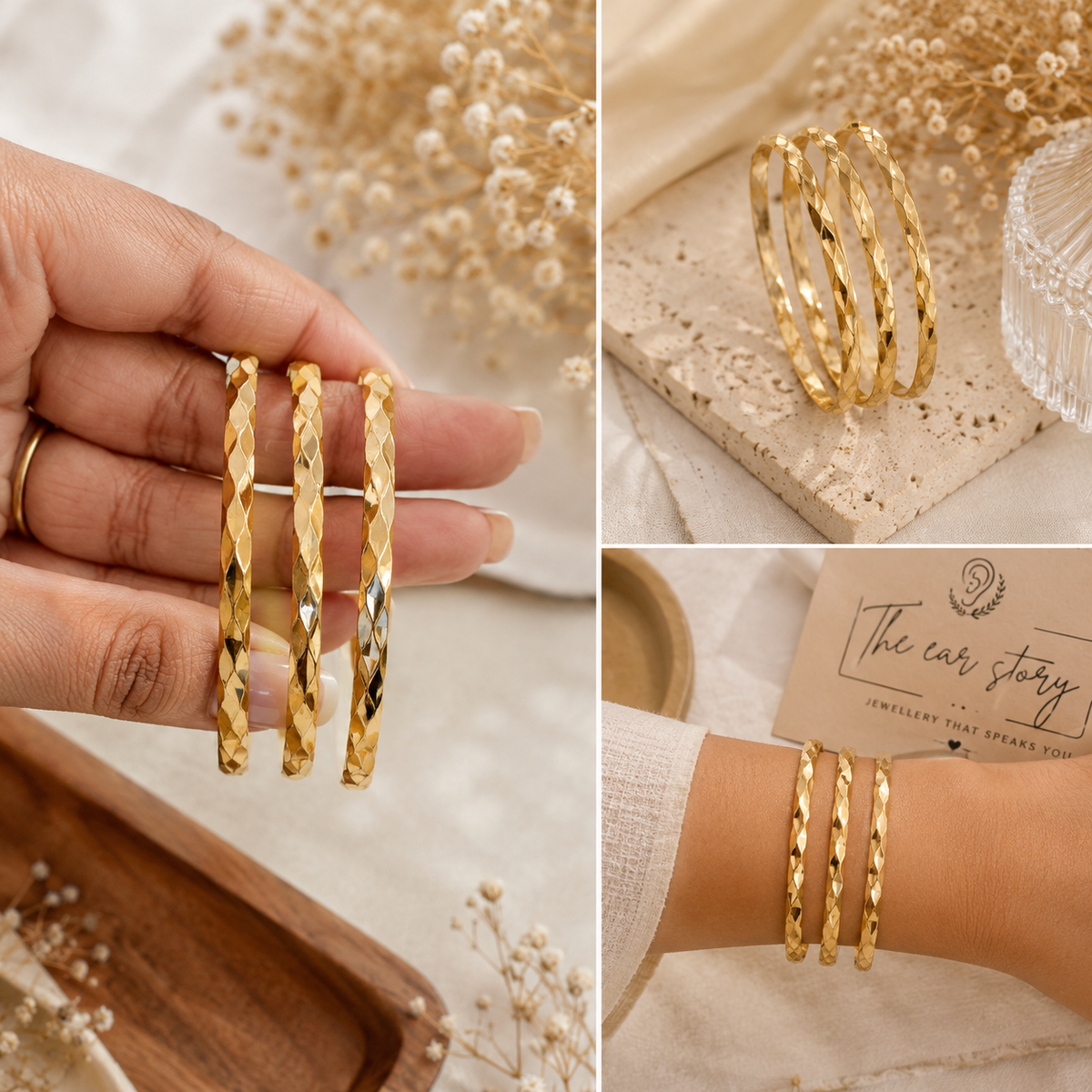 Golden Hammered Texture Bangles