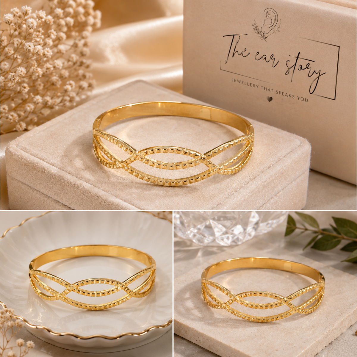 Golden Intertwined Loop Statement Bangle