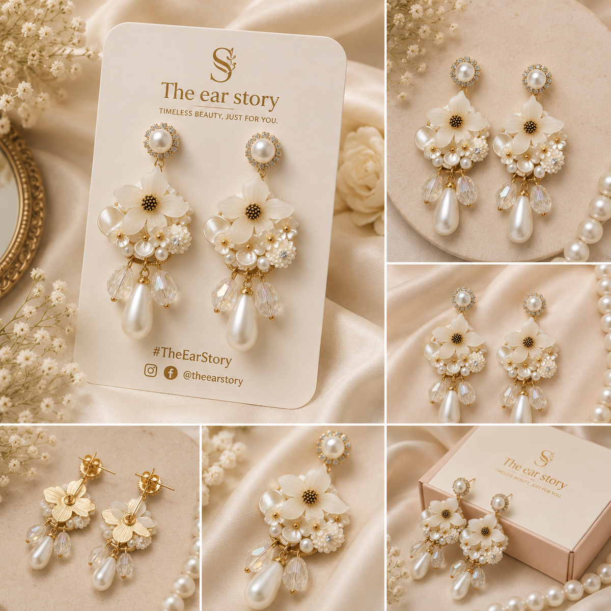 Ivory Blossom Pearl Drop Earrings