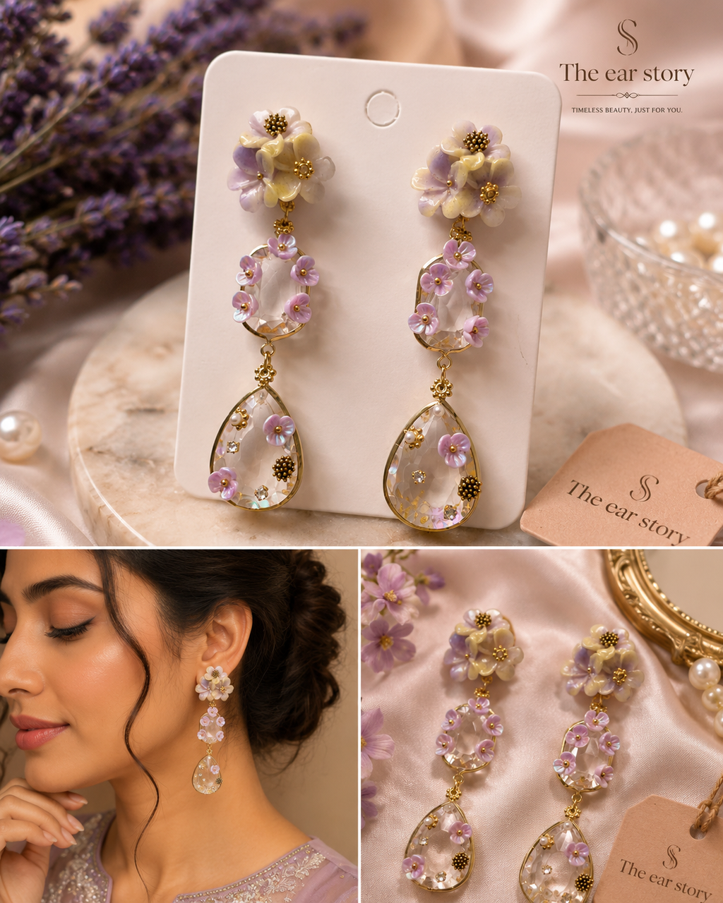 Lavender Blossom Drop Earrings alternate view