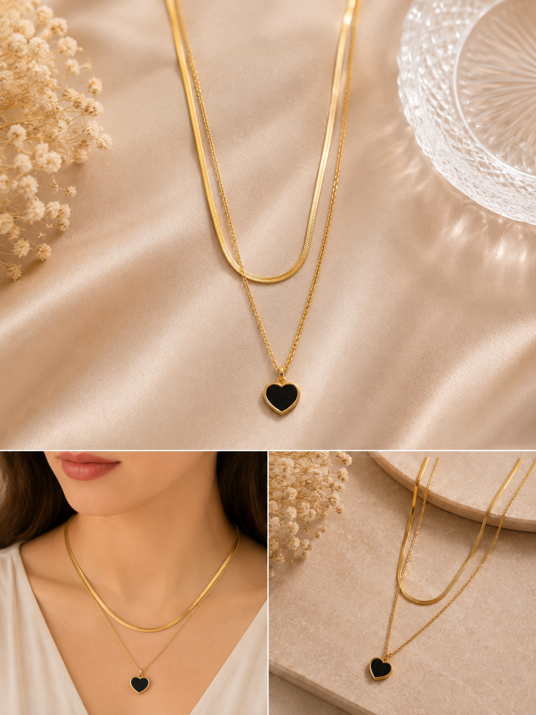 Midnight Heart Layered Necklace