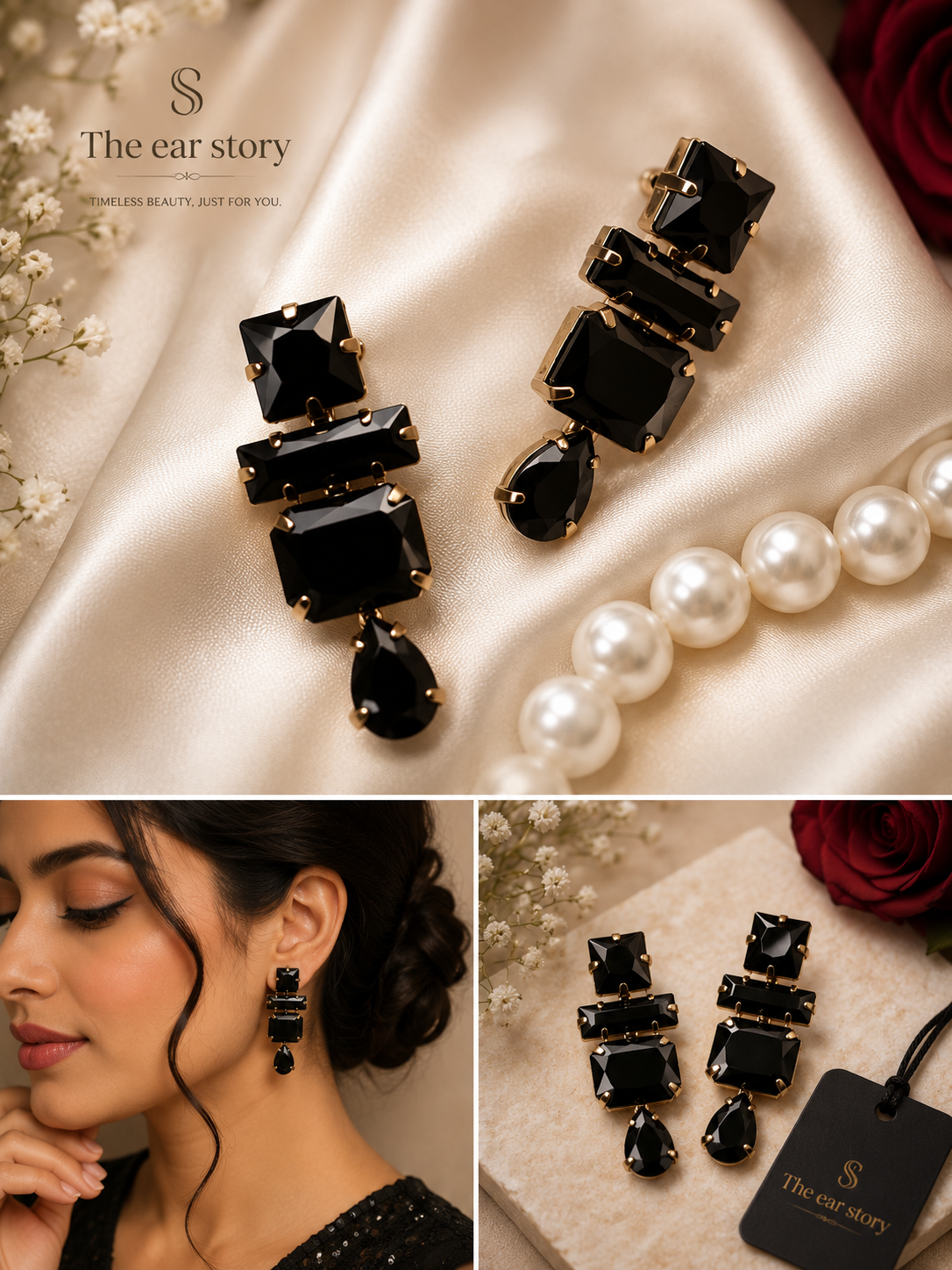 Midnight Noir Crystal Stud Earrings