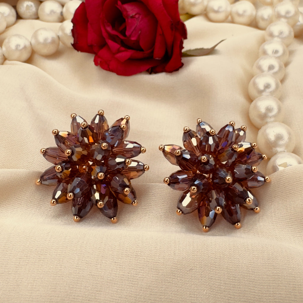 Mocha Crystal Bloom Studs detail