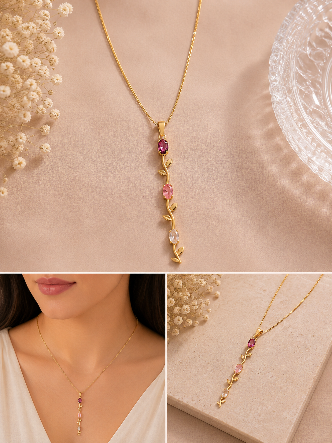 Pink Vine Drop Necklace