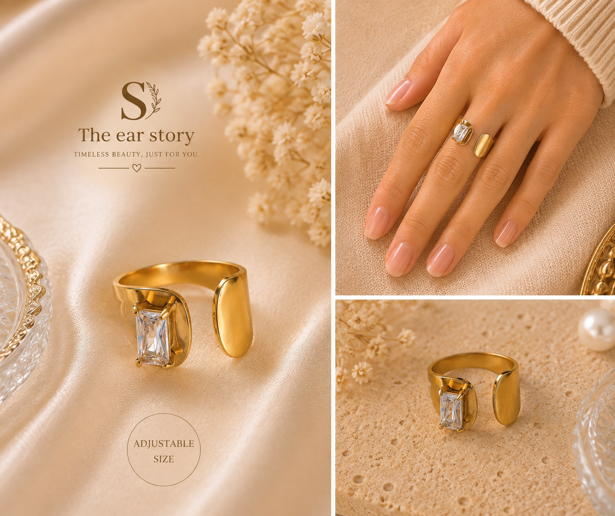 Sleek Rectangular-Cut Crystal Ring