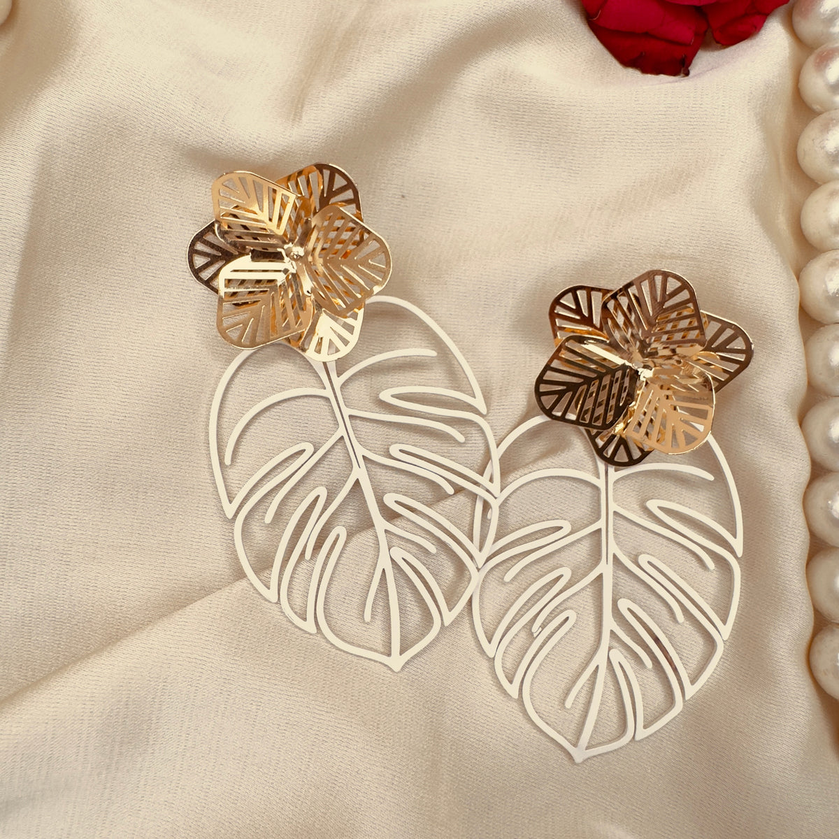 Tropical Bloom Leaf Statement Earrings detail
